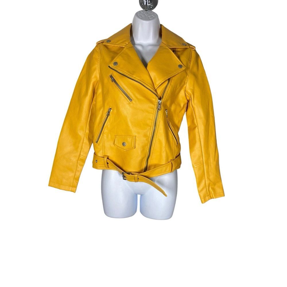 U.S. Polo‎ Assn. Womens Yellow Faux Leather Motorcycle Jacket Size Small
